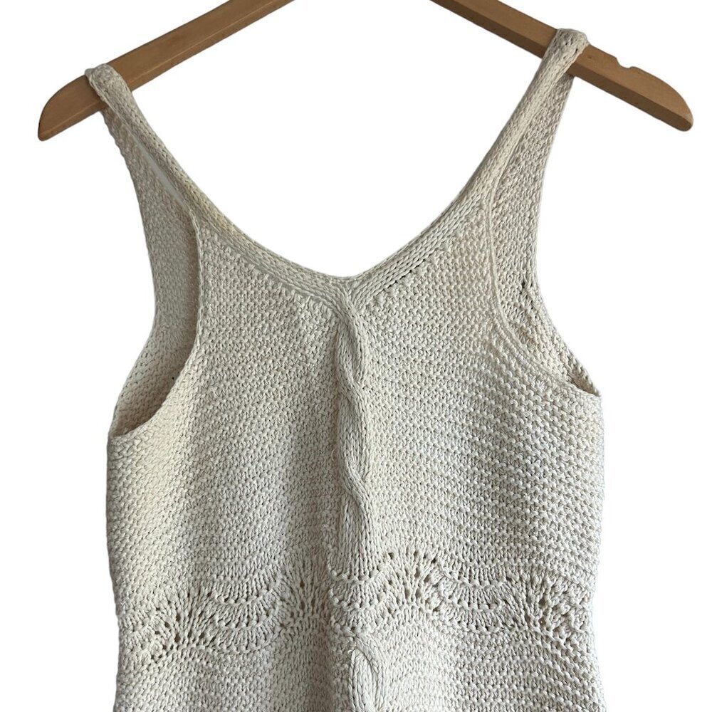 Neutral Ecru Beige Crochet Tank Dress US XS